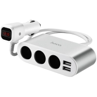 Зарядний пристрій HOCO 2xUSB 10.5W + 3x car socket silver (6957531050896)