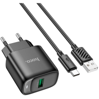 Зарядний пристрій HOCO C140A Smart USB QC3.0 + cable USB to USB-C Black (6942007627825)