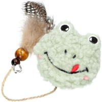 Іграшка для котів Hippie Pet Плюшева жабка з пір'їнкою зелена 11 см (HIPCT2304102-2)