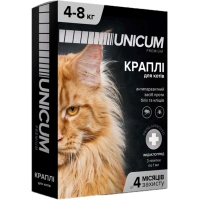 Краплі для тварин Unicum Premium від бліх та кліщів на холку для котів масою 4-8 кг/3 шт (4820150201777)