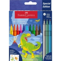 Фломастери Faber-Castell Динозавр 10 кольорів + 3 металика + наклейки у картонній коробці (32962)
