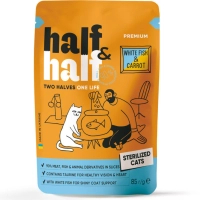 Вологий корм для кішок Half&Half для стерилізованих з білою рибою та морквою в соусі 85 г (4820261921908)