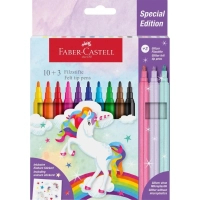 Фломастери Faber-Castell Єдиноріг 10 кольорів + 3 пастельних металика + наклейки у картонній коробці (32632)