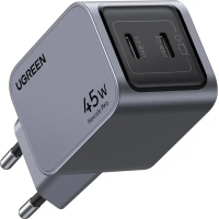 Зарядний пристрій Ugreen 2xUSB-C PD45W GaN X707 gray (35008)