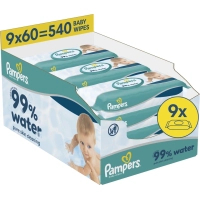 Дитячі вологі серветки Pampers 99 Water 60 шт х 9 пачок (540 шт) (8006530116459)