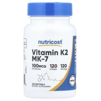 Вітамінно-мінеральний комплекс Nutricost Вітамін K2 у формі МК-7, 100 мкг, Vitamin K2 MK-7, 120 гелевих капсу (NCS57574)
