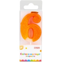 Свічка Maxi "6" із блискітками, що іскриться, 4,5 см, на торт (MX622081-6)