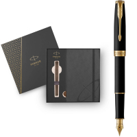 Ручка пір'яна Parker SONNET 17 Matte Black Lacquer GT  FP F + блокнот Parker + подар.упаковка GIFT24 (84 811b24)