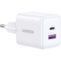 Зарядний пристрій Ugreen USB + USB-C GaN 30W X516 white (65015)