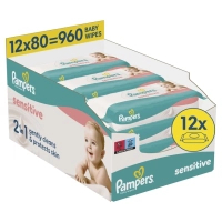 Дитячі вологі серветки Pampers Sensitive 80 шт х 12 пачок (960 шт) (8006530134668)