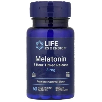 Вітамінно-мінеральний комплекс Life Extension Мелатонін, 3 мг, Melatonin, 6 Hour Timed Release, 60 вегетаріанських таб (LEX-17866)