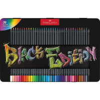 Олівці кольорові Faber-Castell Black Edition colour pencils 36 кольорів тригранні чорне дерево, металева коробка, 116437 (32085)