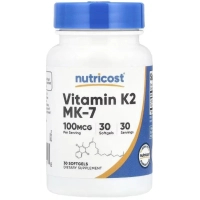 Вітамінно-мінеральний комплекс Nutricost Вітамін К2 у формі МК-7, 100 мкг, Vitamin K2 MK-7, 30 гелевих капсу (NCS57411)