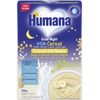 Дитяча каша Humana Milk Cereal Good Night 5-Cereal with Banana молочна від 6 місяців 200 г (4251099602996)