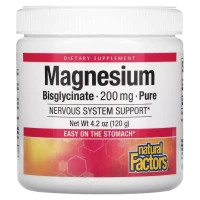 Мінерали Natural Factors Магній Бісгліцинат у порошку, 200 мг, Magnesium Bisglycinate, Pure, 120 (NFS-01642)