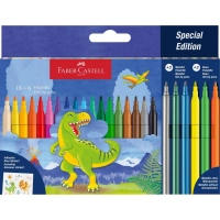 Фломастери Faber-Castell Динозавр 18 кольорів + 3 металика + 3 неонових + наклейки у картонній коробці (32963)