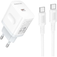 Зарядний пристрій BOROFONE USB-C PD20W + cable USB-C to USB-C white (6941991121371)
