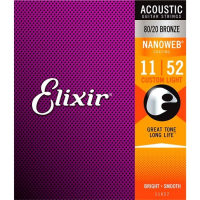 Струни для гітари Elixir 11027 Nanoweb 80/20 Bronze Acoustic Custom Light (11-52) (236029)