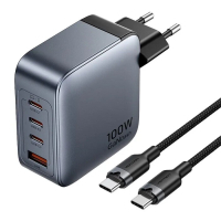 Зарядний пристрій Vention 3xUSB-C PD100W + 1xUSB QC3.0 30W GaN + cable USB-C to USB-C 1.0m gray (TZ-FETH0-EU)