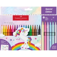 Фломастери Faber-Castell Єдиноріг 18 кольорів + 6 пастельних металиків + наклейки у картонній коробці (32633)