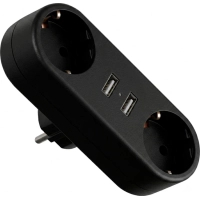 Мережевий розгалужувач EUROELECTRIC X2 16A 2xUSB Black з заземленням (EE-2/2USB-16A(black))