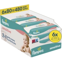 Дитячі вологі серветки Pampers Sensitive 6 пачок х 80 шт (480 шт) (8006540174531)