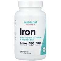 Вітамінно-мінеральний комплекс Nutricost Залізо для жінок, Women, Iron With Vitamin C, Folate & Vitamin B12, 180 капсу (NCS67460)