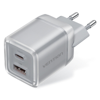 Зарядний пристрій Vention 1xUSB-C PD70W + 1xUSB QC3.0 22.5W GaN transparent gray (FCGH0-EU)
