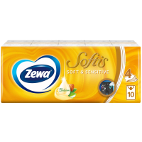 Серветки косметичні Zewa Softis Soft&Sensitive 10x9 шт. (7322540926262)