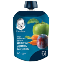 Дитяче пюре Gerber Яблуко Слива Морква 90 г (7613036345903)