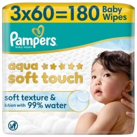 Дитячі вологі серветки Pampers Aqua Soft Touch 3x60 шт (180 шт) (8006530139953)