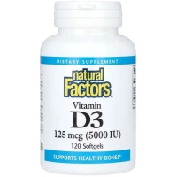 Вітамінно-мінеральний комплекс Natural Factors Вітамін D3, 125 мкг 5000 МО, Vitamin D3, 120 гелевих капсул (NFS-01056)