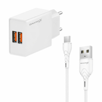 Зарядний пристрій Grand-X 2xUSB 5V 2.4A + cable USB to USB-C white (CH-15WT)