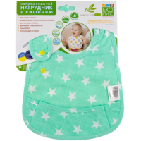 Нагрудничок Еко Пупс Eсo Cotton Premiu непромокаючий з кишенею зірочки/ментол (EPB-008)