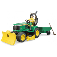 Масштабна модель автомобіля Bruder садовий трактор John Deere з причіпом та фігуркою садівника (62104)