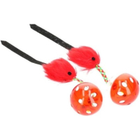 Іграшка для котів Hippie Pet М'ячики з мишкою червоні 26 см 2 шт (HIPCT18026R)