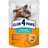 Вологий корм для кішок Club 4 Paws з індичкою в соусі для стерилізованих 80 г (4820269144576)