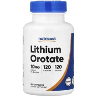 Вітамінно-мінеральний комплекс Nutricost Літій оротат, 10 мг, Lithium Orotate, 120 капсул (NCS57646)