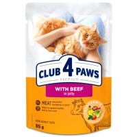 Вологий корм для кішок Club 4 Paws з яловичиною в желе 85 г (4820269142565)