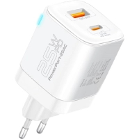 Зарядний пристрій Promate USBC PD25W + USBA QC3.0 18W White (powerport-25ac.white)