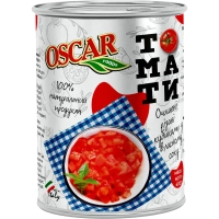 Овочева консервація Oscar foods Томати очищені різані кубиками у власному соку 400 г (8028277007739)