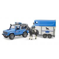 Масштабна модель автомобіля Bruder Land Rover Defender з причепом і фігурка поліцейського з кон (02588)