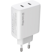 Зарядний пристрій ColorWay GaN Mini 50W PD Port PPS USB (Type-C PD 30W + Type-C PD 20W) white (CW-CHS050PD-WT)