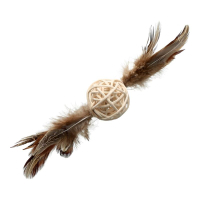 Іграшка для котів Hippie Pet М'ячик з ротангу з пір'ям 14 см (HIPCT2304072)