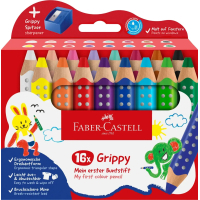 Олівці кольорові Faber-Castell XXL Jumbo Grippy акварельні, потовщені, з м'яким грифелем 16 кольорів+стругачка (110645) (33044)