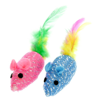 Іграшка для котів Hippie Pet Мишки з пір'ям поліестер різнокольорові 7.5 см 2 шт (HIPCT18094)