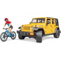 Масштабна модель автомобіля Bruder Джип Jeep Rubicon з фігуркою велосипедиста на спортивному мо (02543)