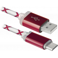 Дата кабель USB 2.0 AM to Micro 5P 1.0m RedLED backlight Defender (87556)