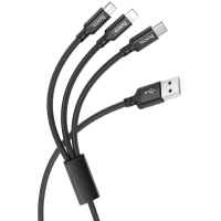 Дата кабель USB 2.0 AM to Lightning + Micro 5P + USB-C 1.0m 2A X14 black HOCO (6931474719157)