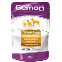 Вологий корм для собак Gemon Dog Wet Puppy&Junior шматочки з куркою 100 г (8009470300636)